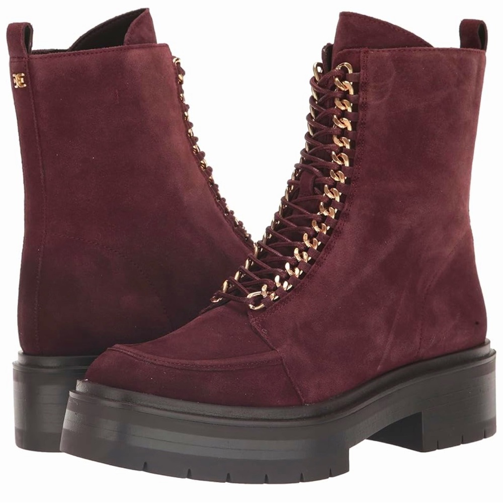 Sam Edelman Women's Lovrin Lace up Platform Combat Boot in Spiced Pecan color